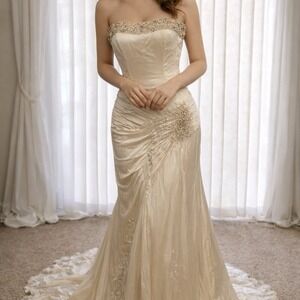 Vintage Stephen Yearick Off White Strapless Wedding Dress 6 NWT